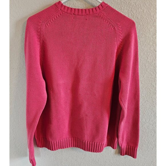 Lands End Woman Size MP Dark Pink 100% Cotton Sweater Beach Colorful Preppy - Picture 2 of 5